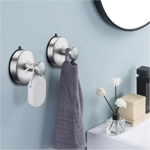 Miniatura 7 de DGYB Ganchos de ventosa para ducha, juego de 2 ganchos extraíbles de acero inoxidable para toallas de baño, ventana de vidrio, puerta y gancho
