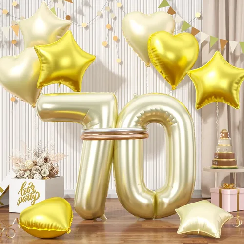 Miniatura 23 de Globos dorados de color champán con el número 11, globos de oro claro, globo de aluminio dorado con forma de corazón con estrella y globo largo