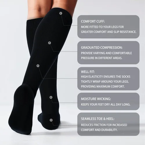 Miniatura 2 de LEVSOX Calcetines de compresión de algodón grueso para mujeres y hombres, 20-30 mmHg, de altura hasta la rodilla, lindos calcetines de soporte
