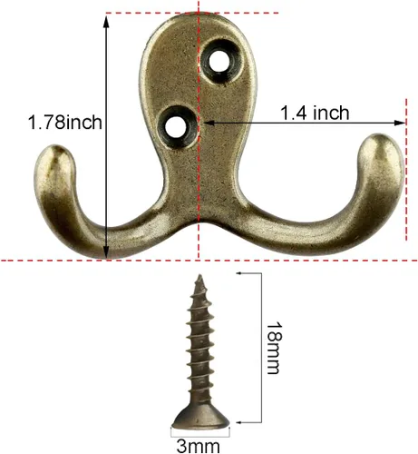 Miniatura 2 de IBosins 10 unidades de ganchos resistentes de doble punta para colgar en la pared con 20 tornillos, ganchos dobles retro para abrigo, bufanda