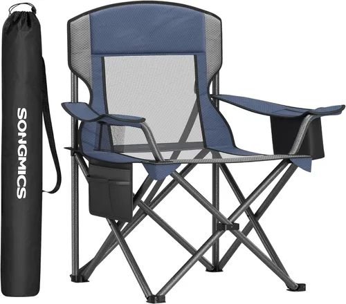 Miniatura 11 de SONGMICS Silla de camping, silla plegable de gran tamaño, cómoda y resistente, capacidad de peso de 352 libras, reposabrazos ajustables con bolsa