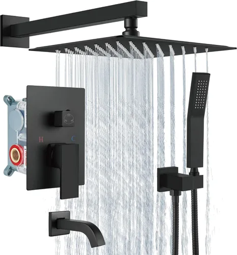 Miniatura 10 de Aolemi Sistema de ducha tipo lluvia, juego combinado de cabezal de ducha con relleno de bañera, ducha de mano de lujo, válvula de montaje en pared