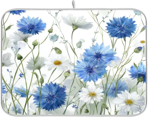 Miniatura 52 de Tapete de secado de platos de primavera naranja con flor de amapola para encimera de cocina, tapete escurridor absorbente de microfibra, tapete