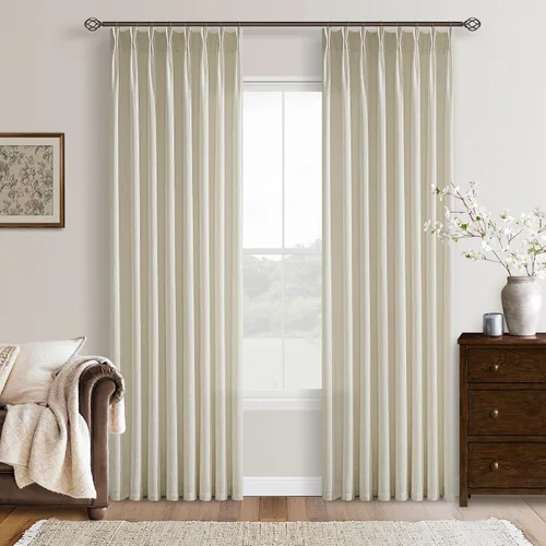 Miniatura 49 de TWODRAPES Cortinas de Lino Plisadas con Pinza Beige Blancas de 54 Pulgadas de Largo 2 Paneles para Comedor Cocina Dormitorio Plisadas Semi
