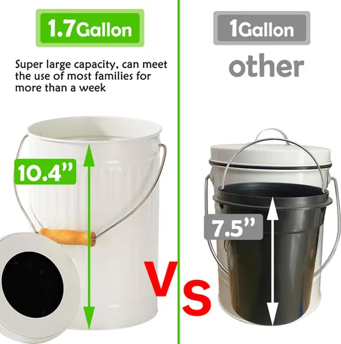 Miniatura 2 de Cubo de compost de cocina de 1.7 galones, contenedor de compost para encimera interior con tapa, cubo de compost 100% a prueba de óxido con filtros