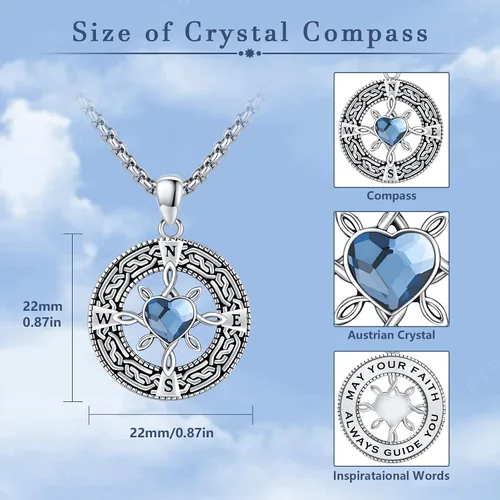 Miniatura 5 de Collar de brújula para mujer de plata de ley 925 con dije de medallón de brújula con cristalpiedra lunar