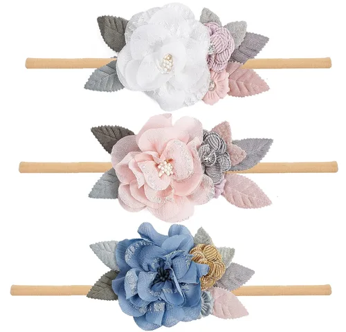 Miniatura 10 de FGSS Diademas florales con corona de flores para bebés y niñas, bandas elásticas de nailon para recién nacidos, accesorios para el cabello, paquete
