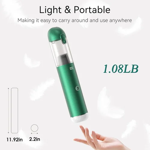 Miniatura 5 de Minthouz Aspiradora portátil inalámbrica de 17000 Pa – Aspiradora de mano de 120 W recargable con soplador, mini aspiradora ultraligera con 2 Verde
