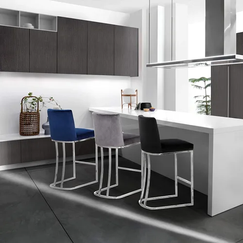Miniatura 2 de Meridian Furniture Heidi Collection Modern Taburete tapizado de terciopelo contemporáneo con patas de metal cromado pulido, 16 pulgadas de ancho x