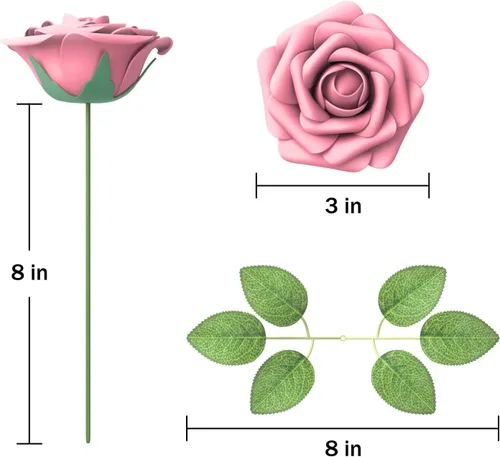 Miniatura 2 de Rosas artificiales realistas, 25 piezas de rosas falsas de aspecto real con tallo para ramos de boda, centros de mesa, despedidas de soltera