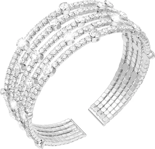 Miniatura 11 de Suyi Pulsera de Diamantes de Imitación Brazalete Dorado Multicapa para Mujer Pulseras de Cristal Nupciales