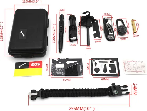 Miniatura 7 de HongK - Equipo al aire libre Survival Kit 8 en 1 Herramientas de emergencia plegables portátiles militares Camping táctico al aire libre Desastre