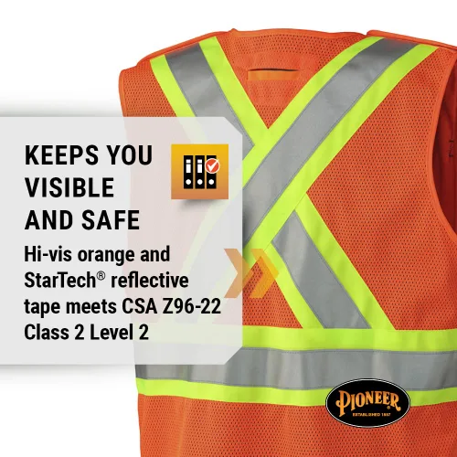 Miniatura 3 de Pioneer Chaleco de Seguridad de Malla Desmontable Hi Vis para Mujeres - Cinta Reflectante, 4 Bolsillos - Construcción, Tráfico, Seguridad - Naranja