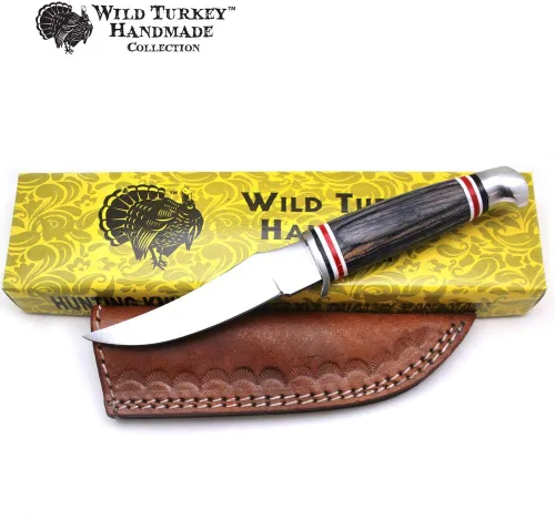 Miniatura 7 de Colección Color Mango de Madera Hoja Fija Skinner Cuchillo w/Funda de cuero (negro)