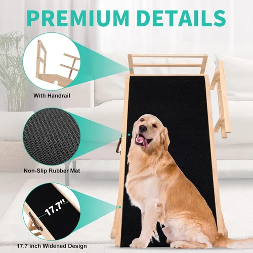 Miniatura 7 de Rampa para Perros, Rampa Plegable de Madera Ajustable de 5 Niveles para Cama Mediana, Sofá, SUV - Alta Tracción, Rampas Portátiles para Patas