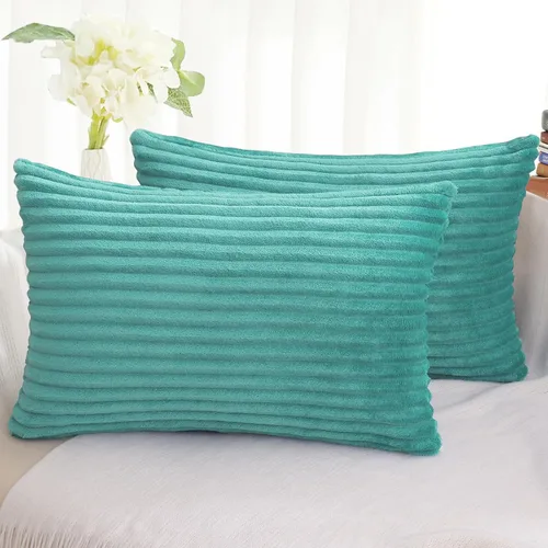 Miniatura 32 de Simmore Juego de 2 fundas de almohada decorativas de 16 x 16 pulgadas, fundas de almohada suaves de franela de felpa natural de doble cara para sofá
