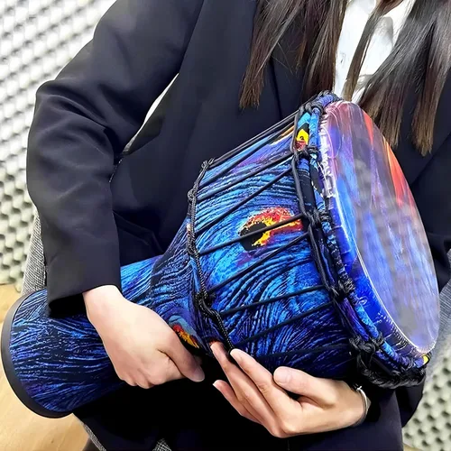 Miniatura 7 de RUOSWTE Djembe Bongo, tambor de copa hecho de cabeza de tambor de piel de cabra, tela pintada a mano, estilo de África occidental, regalo