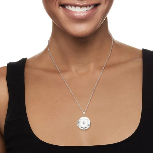 Miniatura 2 de Ross-Simons Collar con medallón de brújula de plata de ley con acento de zafiro, Gema, Zafiro
