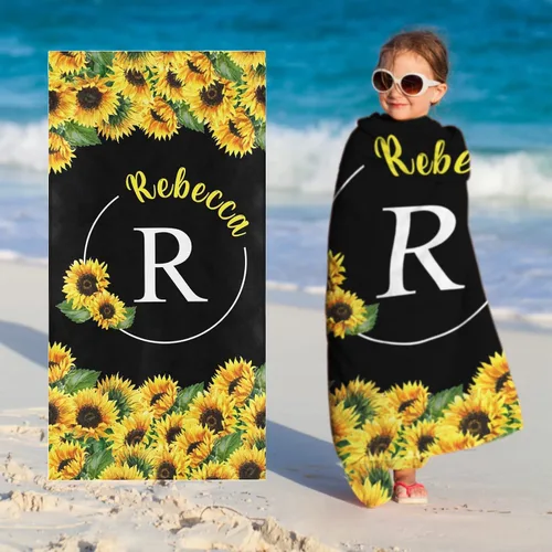 Miniatura 18 de Toallas de playa personalizadas para bebé niña con nombre para niños y adultos, toalla de baño de algodón con flores de acuarela personalizadas