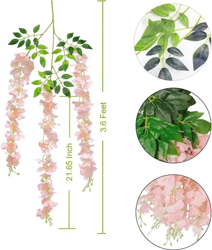 Miniatura 2 de Flores colgantes de glicina, paquete de 24 flores artificiales, guirnalda colgante de ratán de glicina falsa, guirnalda de flores de seda para Rosa