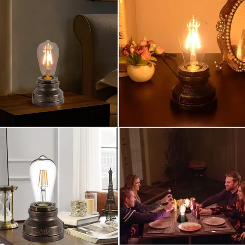 Miniatura 5 de Lámpara de mesa vintage con control táctil, bombilla LED regulable Edison de 4 W incluida, con 3 niveles de brillo, luz nocturna industrial