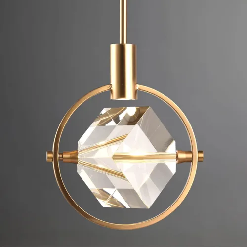 Miniatura 14 de Lámpara colgante de latón, lámpara colgante de cristal en forma de cubo para isla de cocina, moderna pequeña lámpara colgante de techo regulable