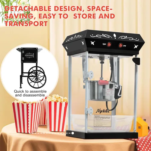 Miniatura 6 de Máquina para hacer palomitas de maíz Nyddle con hervidor de 8 onzas, fabrica hasta 32 tazas, máquina para palomitas en carrito, estilo vintage