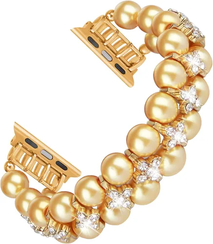 Miniatura 12 de Pulsera de perlas compatible con Apple Watch de 38/40/41 mm 42/44/49 mm iWatch Series 9/8/7/6/5/4/3/2/1, correa de repuesto de joyería de diamantes