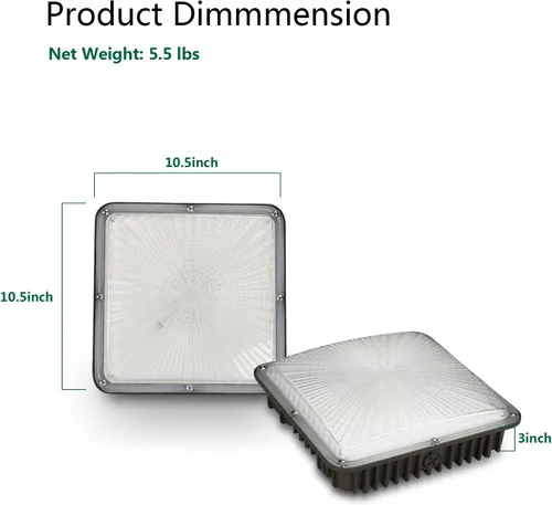 Miniatura 6 de Luz LED de toldo de 70 W para exteriores, 5000 K, luz diurna de 10.4 x 10.4 pulgadas, 9800 lúmenes (reemplazo HID de 350 W) IP65, luces de garaje al