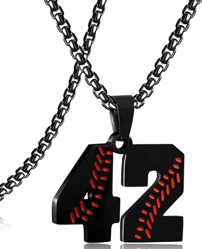 Miniatura 105 de SKQIR Colgante de número de jersey de béisbol para hombres y niños - Cadena de acero inoxidable para atletas - Negro