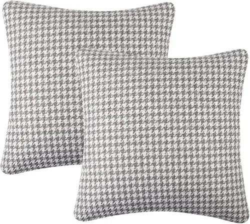 Miniatura 7 de Yeiotsy 2 fundas de cojín geométricas de pata de gallo para sofá, cama y silla, hechas de algodón y lino (18 x 18 pulgadas, negro)