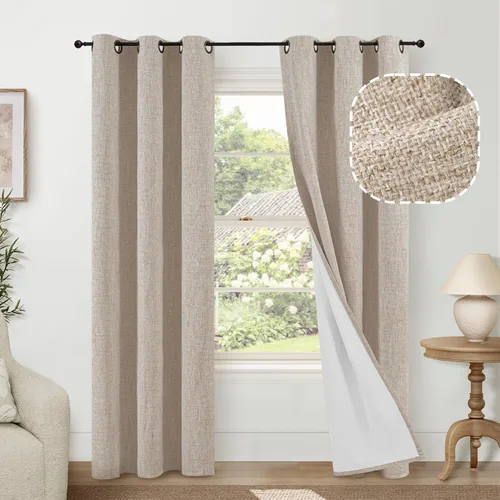 Miniatura 81 de Cortinas Opacas de Lino Azul Bebé para Guardería de 40 Pulgadas de Largo, 2 Paneles, Cortinas Cortas con Aislamiento Térmico Boho de Bloqueo Total