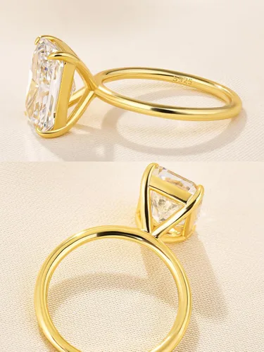 Miniatura 6 de Anillo de compromiso solitario de corte radiante alargado de 4.5 quilates para mujer, anillo de compromiso de plata S925 5A con circonita cúbica