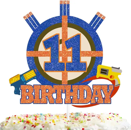 Miniatura 4 de Selección de decoración de pastel para niños y niñas, 9º cumpleaños, dardos, balas de guerra, suministros de decoración de fiesta, disparo de armas