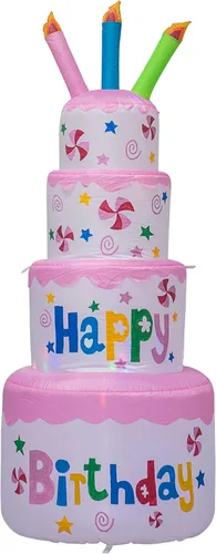Miniatura 2 de AJY Pastel inflable de feliz cumpleaños de 6 pies con vela, decoración de césped para interiores y exteriores