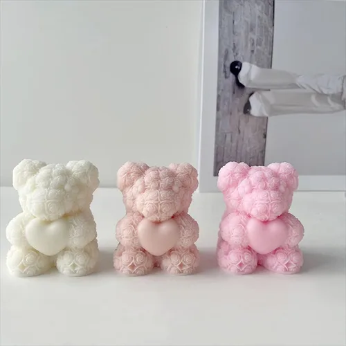 Miniatura 9 de Molde de vela con forma de oso de rosa, moldes de silicona para jabón de oso de amor, molde de resina epoxi para velas de bricolaje, fabricación