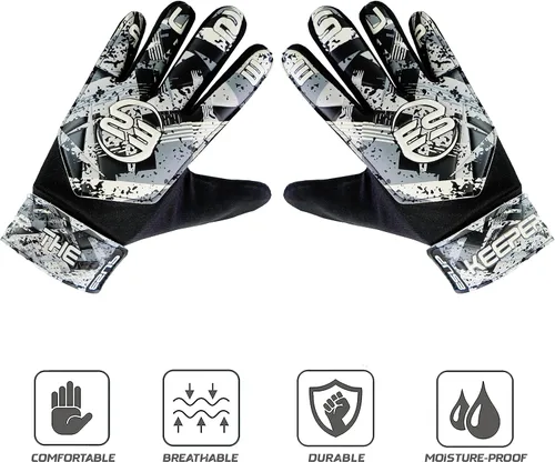 Miniatura 5 de Guantes de portero de fútbol para niños, jóvenes y adultos, guantes de portero de fútbol con doble protección para la muñeca y látex de 0.157 Negro