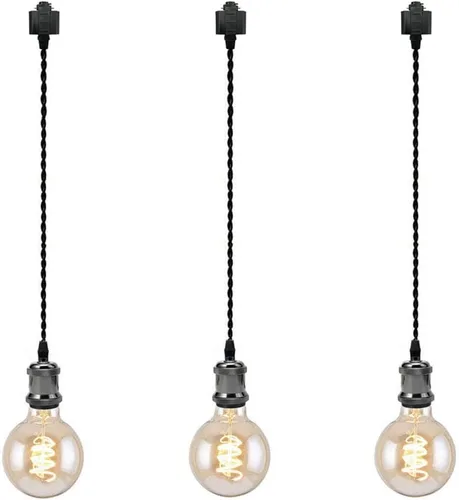 Miniatura 20 de Kiven 3 luces H System Track Mini colgante, soporte de lámpara con acabado negro perla, kit de luces de riel, colgante de rosa, tela trenzada
