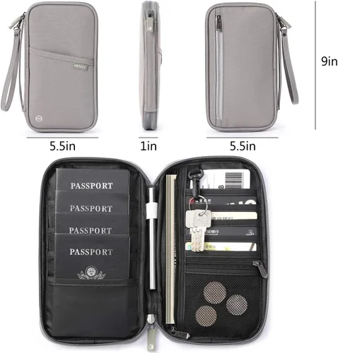 Miniatura 6 de VanFn Cartera RFID para pasaporte de viaje, soporte para pasaporte familiar, organizador de documentos de viaje serie P.Travel (nailon, gris)