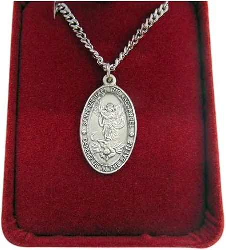 Miniatura 4 de Westmon Works Juego de medalla de San Miguel para niños, medallón colgante de peltre en un collar de cadena de acero inoxidable para confirmación