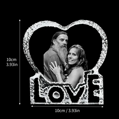 Miniatura 3 de Marco de fotos de cristal con tu propia foto y texto grabado, diseño de amor personalizado en forma de corazón, regalo de mesa, regalos de cristal