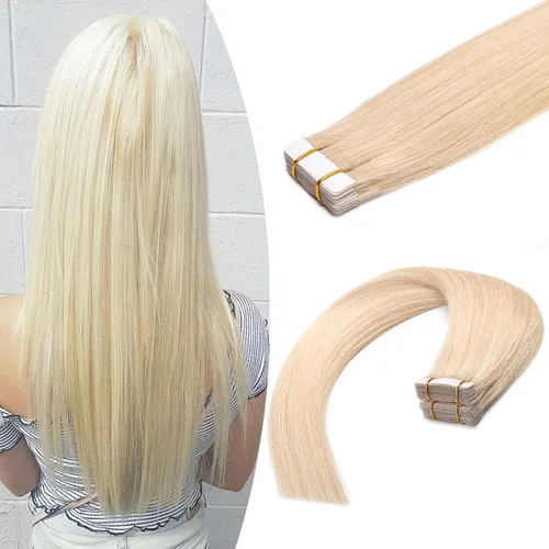 Miniatura 43 de Extensiones de cabello humano Remy con cinta adhesiva sin costuras (16 pulgadas, 10 unidades, rubio ceniza)