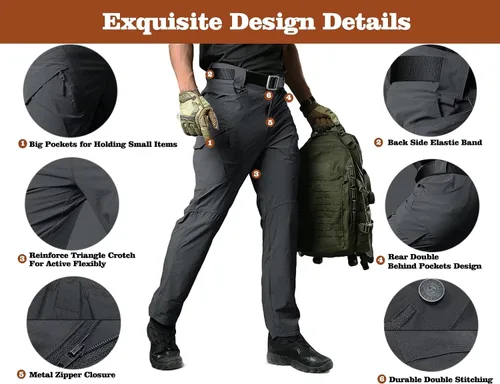 Miniatura 2 de MAGCOMSEN Pantalones de senderismo de trabajo para hombre con 9 bolsillos pantalones tácticos de secado rápido