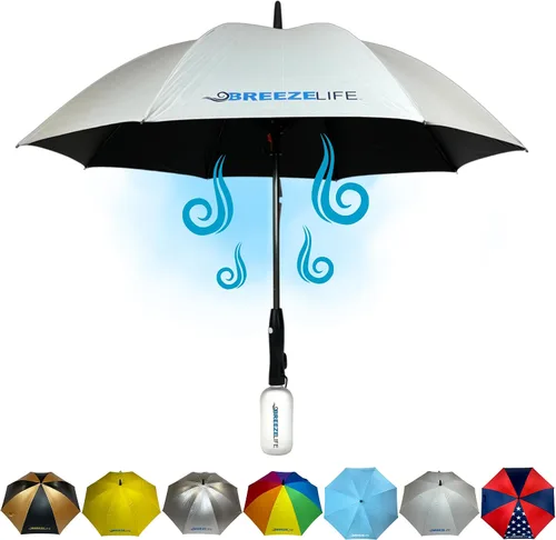Miniatura 13 de Breeze Life - Sombrilla con ventilador y niebla, paraguas nebulizador con ventilador integrado, para festivales, playa y más, bloquea los rayos
