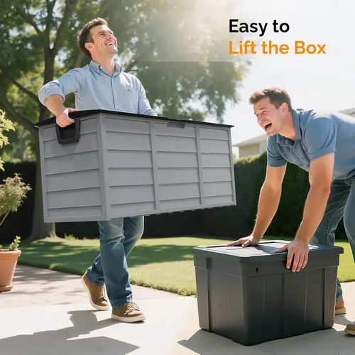 Miniatura 5 de VINGLI Caja de almacenamiento al aire libre de 75 galones, contenedores de almacenamiento de plástico con cerradura con tapa, muebles para jardín