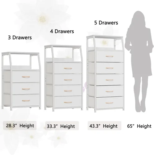 Miniatura 8 de Furnulem Cómoda blanca con cajones, cómoda vertical de tela para dormitorio, pasillo, entrada, guardería, organizador de armario, mesita de noche