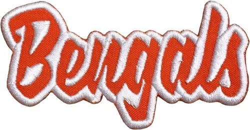 Miniatura 6 de Bengals, espíritu escolar, bordado, parche para planchar (2 x 4 pulgadas) Bengals (purpurina negra/contorno blanco)