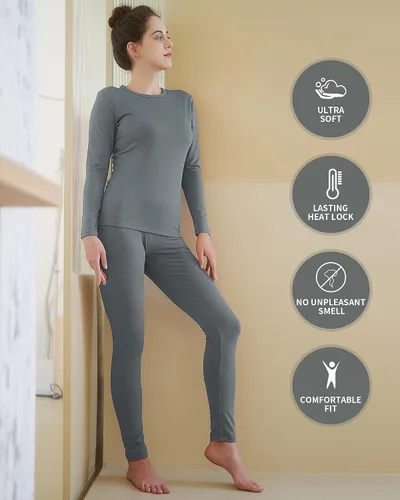 Miniatura 5 de WEERTI Ropa interior térmica larga de cabeza a pies para mujeres, con forro de vellón, capa base para climas fríos