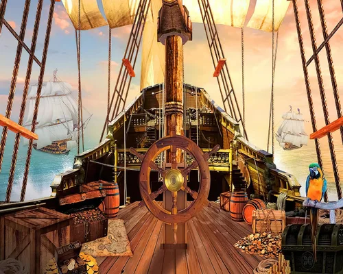 Miniatura 7 de Telón de fondo de barco pirata para fotografía, mapa del tesoro náutico, cubierta de madera vieja para niños y niños, suministros de feliz
