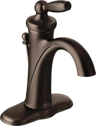 Miniatura 2 de Moen Brantford Llave de baño de una manija de níquel cepillado con arco bajo tradicional y placa de cubierta opcional y kit de extensión